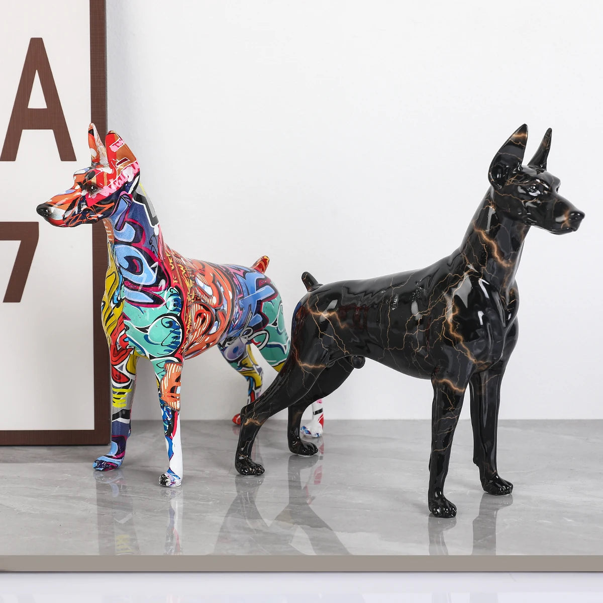 ArtZ® Standing Doberman Pinscher Graffiti Painted Sculpture – ArtZMiami