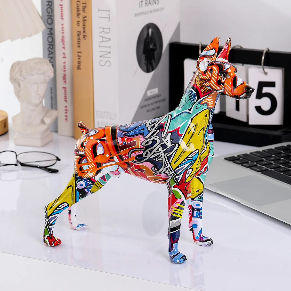 ArtZ® Standing Doberman Pinscher Graffiti Painted Sculpture