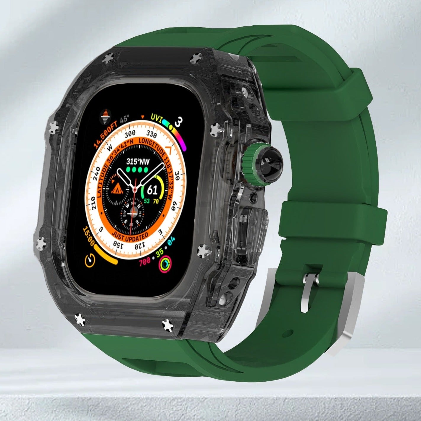 Transparent Luxury Apple Watch Cases for Apple Watch Ultra and Ultra 2 Black Clear Green by ArtZMiami