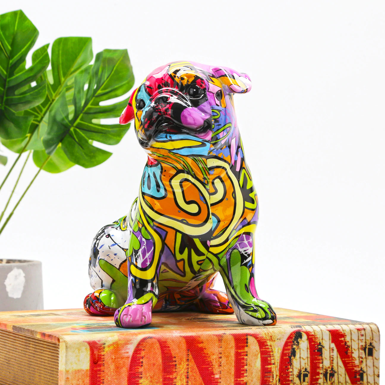  Colorful French Bulldog Statue,Creative Graffiti Art